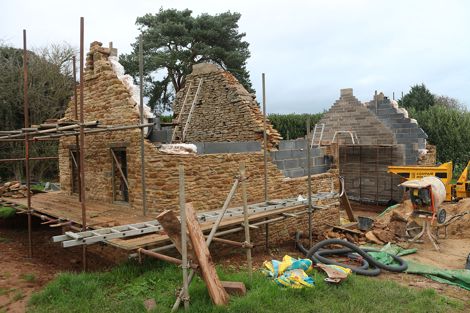 The barn rebuild early in the project.