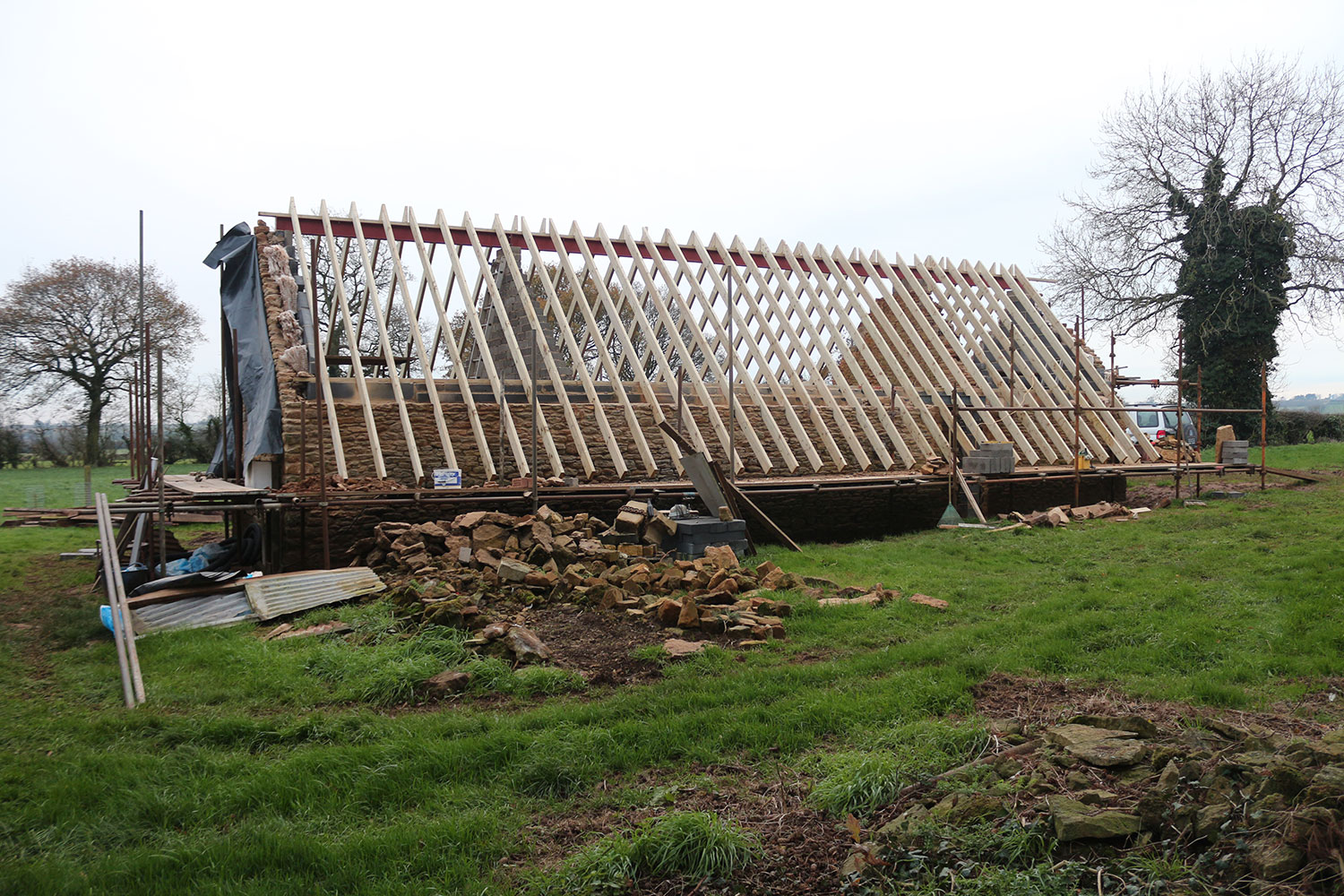 The new barn roof structure.