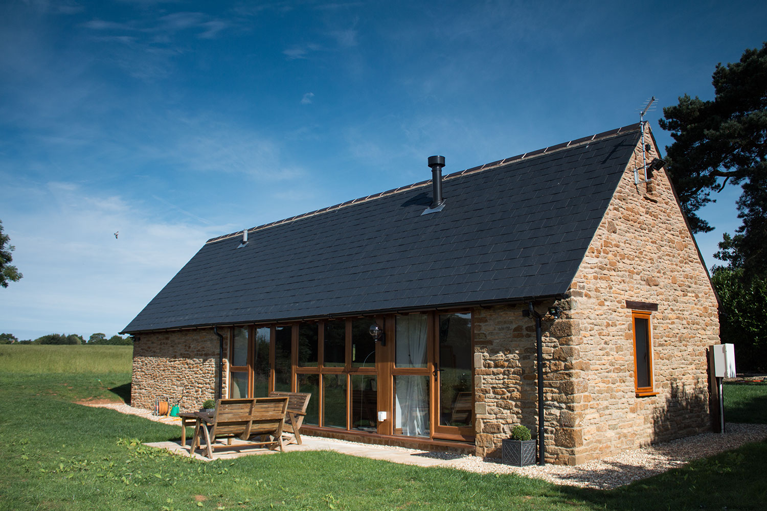 The finished barn on a sunny day.