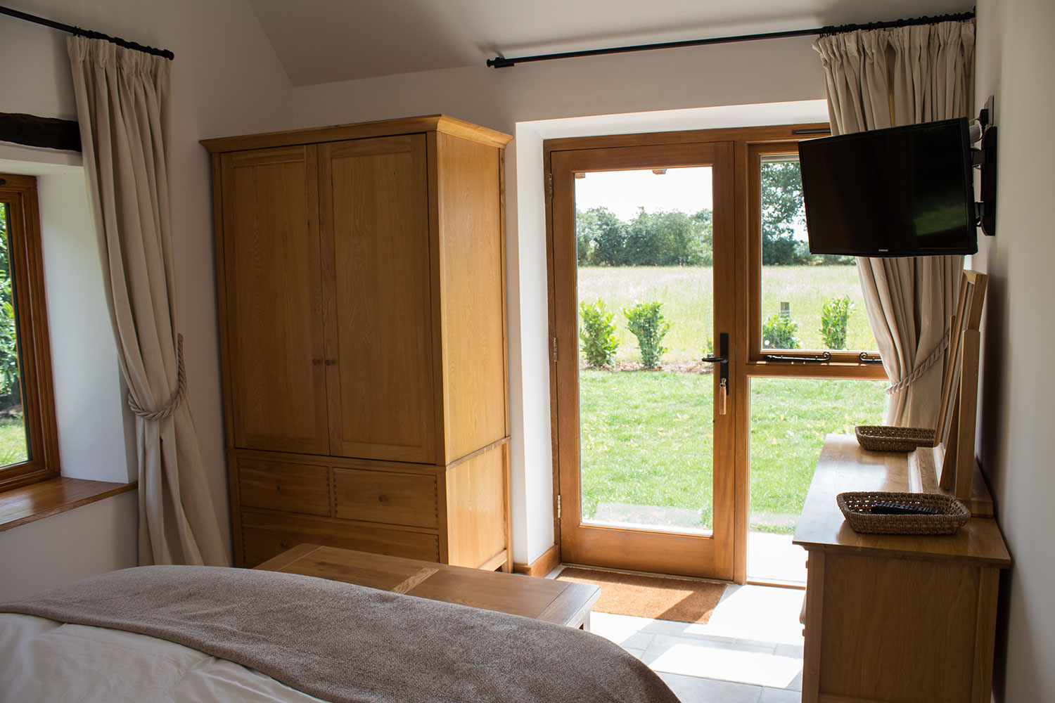 A view of the finished bedroom looking outside.