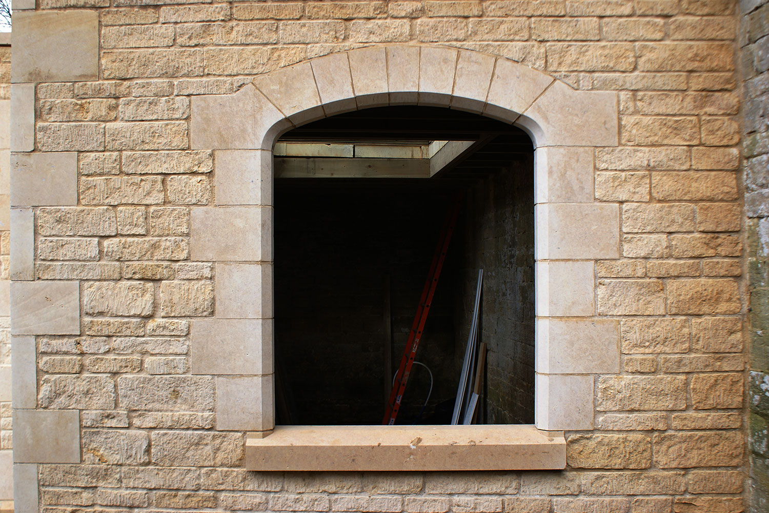 View of a stone window frame